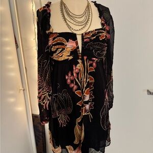 Chic Black Floral Long Sleeve Dress